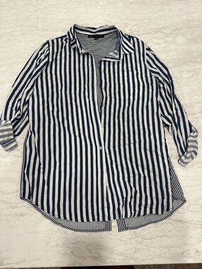 Jane and Delancey Navy and White Striped Button-Down Shirt